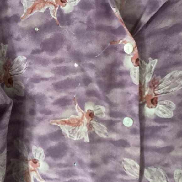Kirks Folly Large Silk Lavender Long Sleeve Fairy Print Shirt - Picture 3 of 8